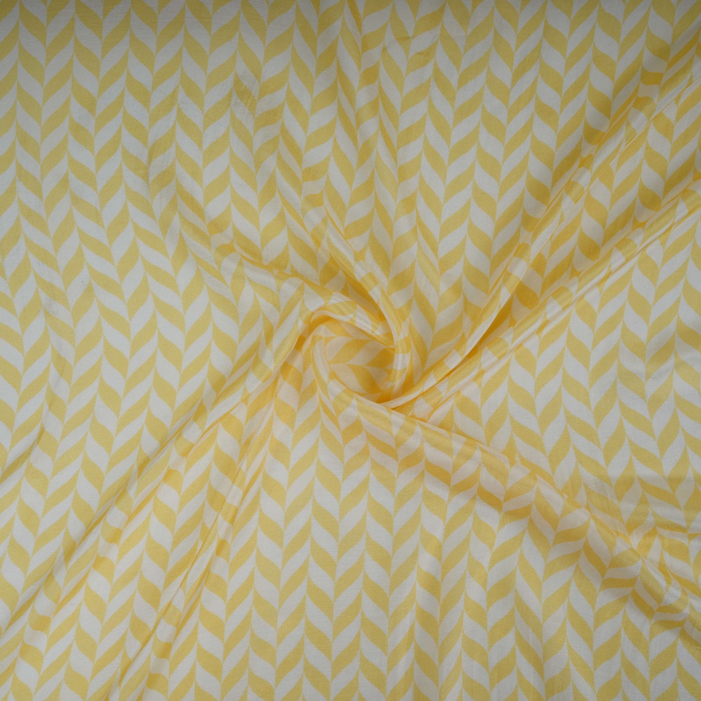 Pastel Yellow With Cream Abstract Print Muslin Fabric GTS-30941 - TradeUNO