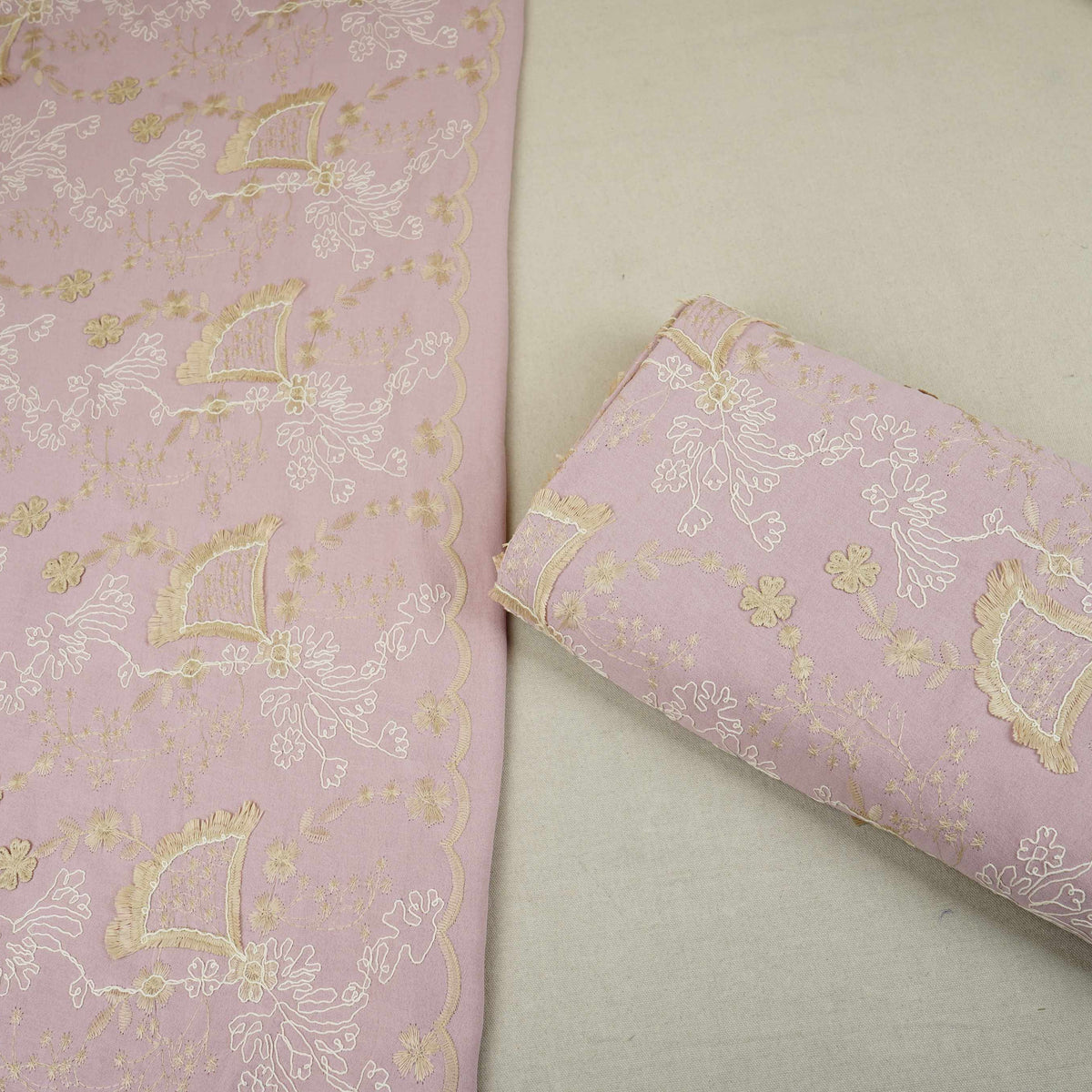Pink 3D Floral Embroidery Moss Crepe Fabric CF-30481 - TradeUNO