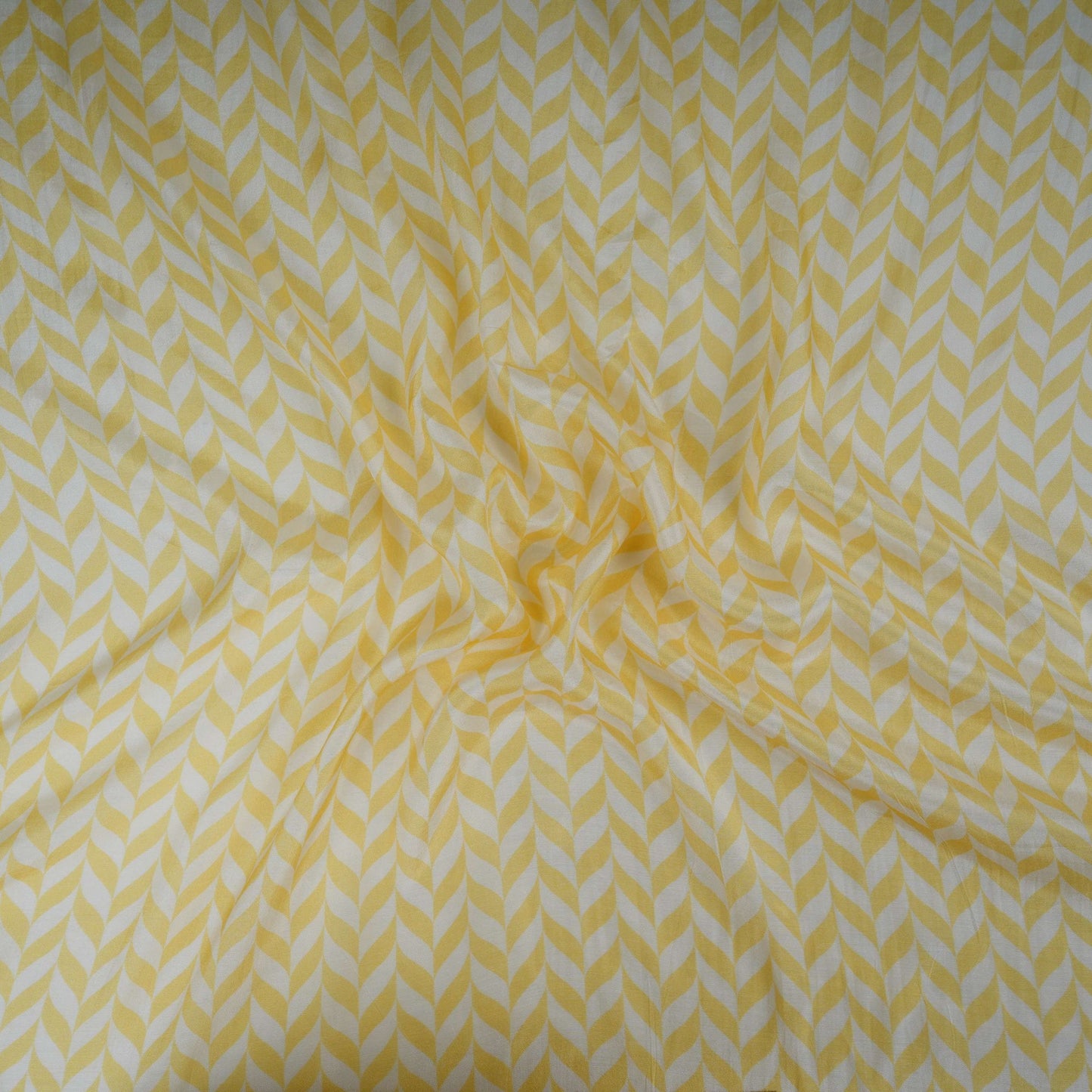 Pastel Yellow With Cream Abstract Print Muslin Fabric GTS-30941