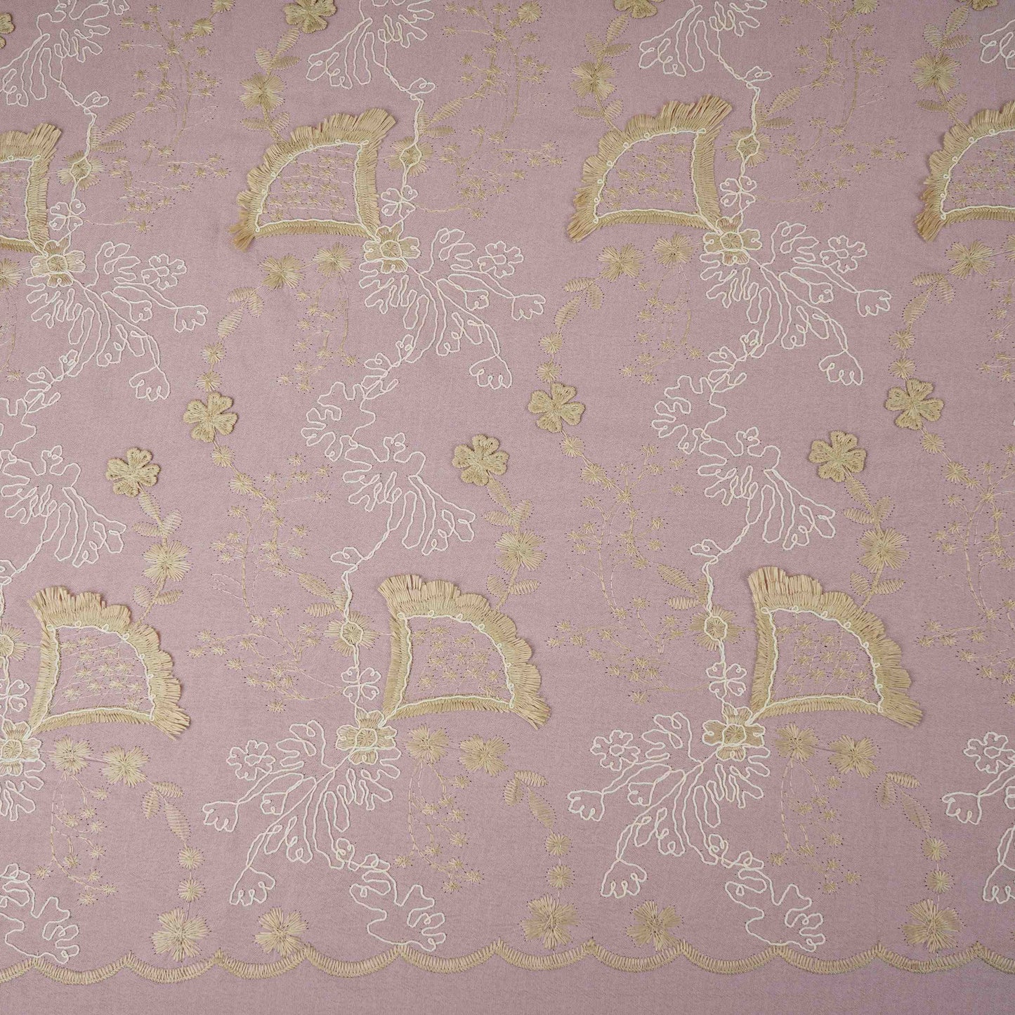 Pink 3D Floral Embroidery Moss Crepe Fabric CF-30481