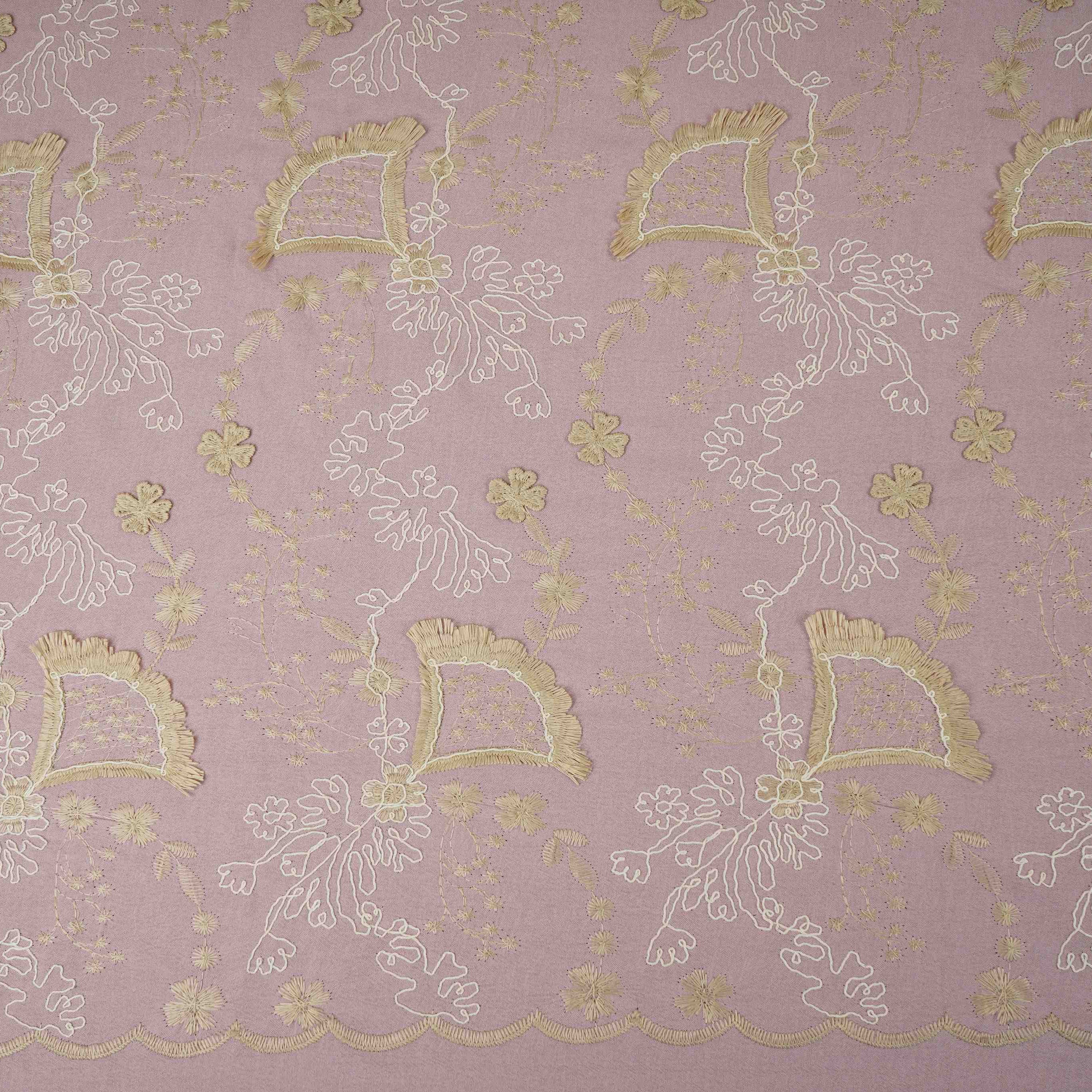 Pink 3D Floral Embroidery Moss Crepe Fabric CF-30481 - TradeUNO