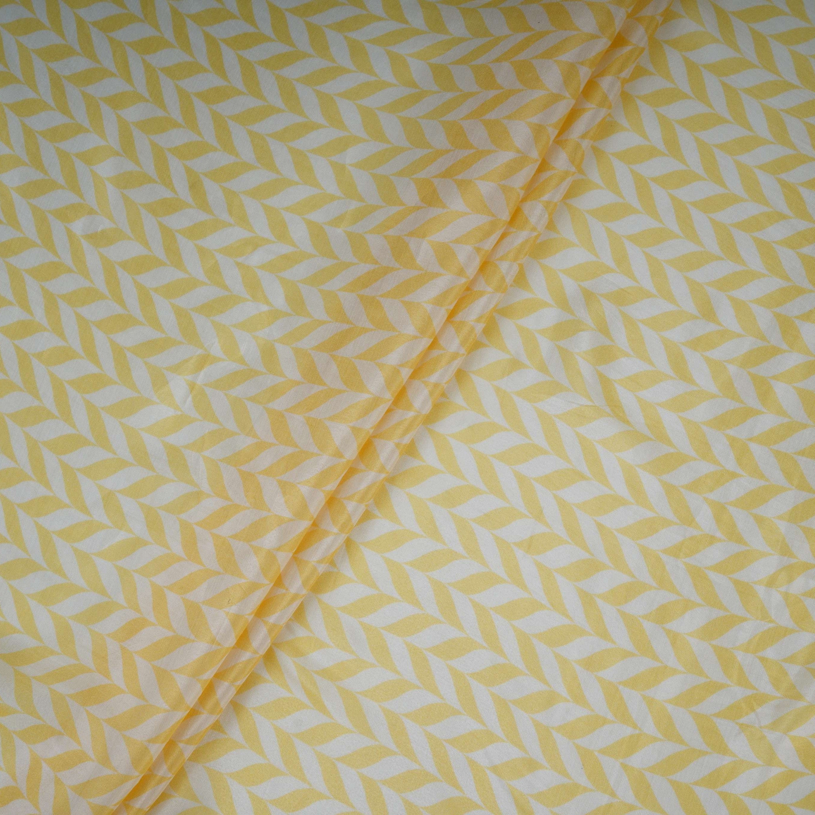 Pastel Yellow With Cream Abstract Print Muslin Fabric GTS-30941 - TradeUNO