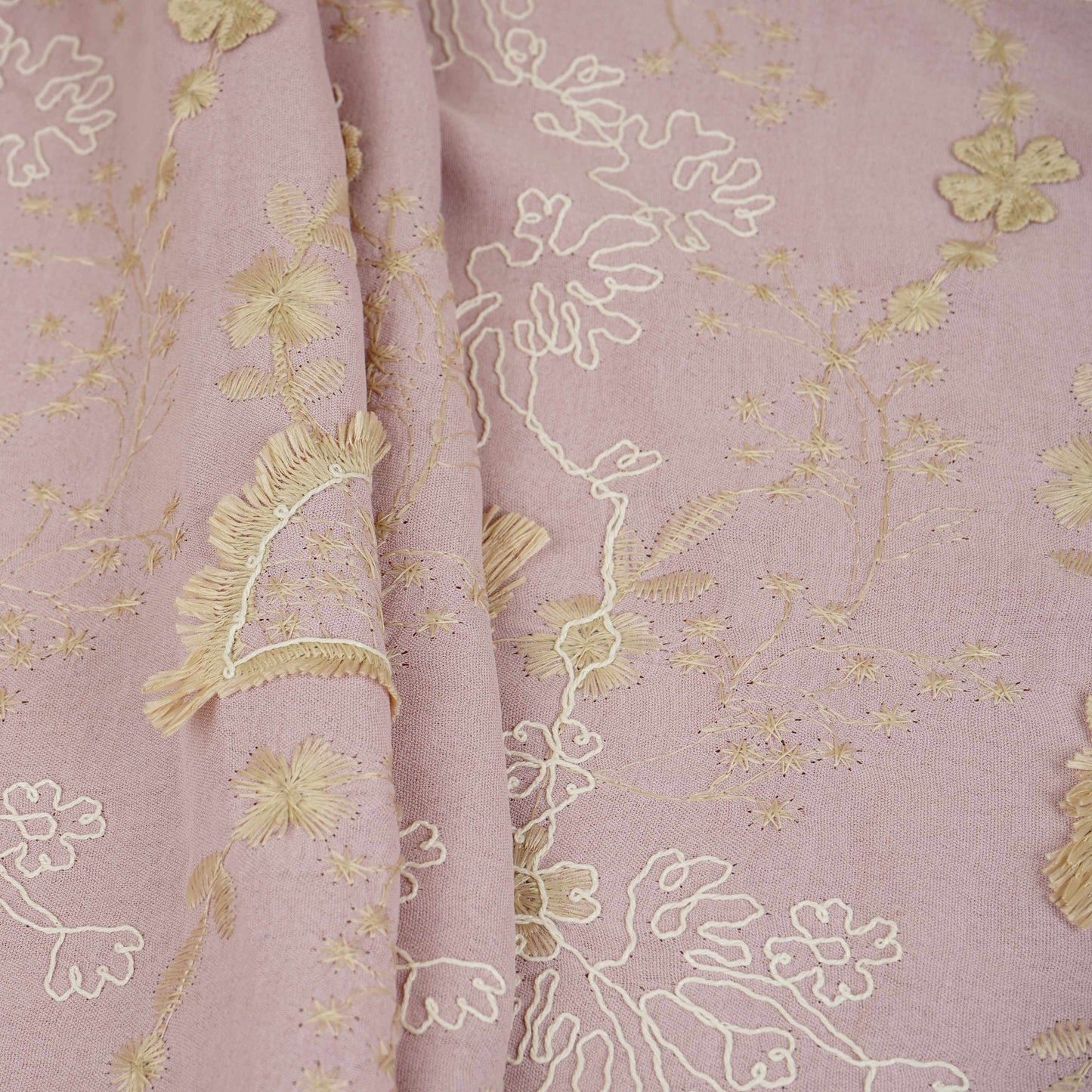 Pink 3D Floral Embroidery Moss Crepe Fabric CF-30481