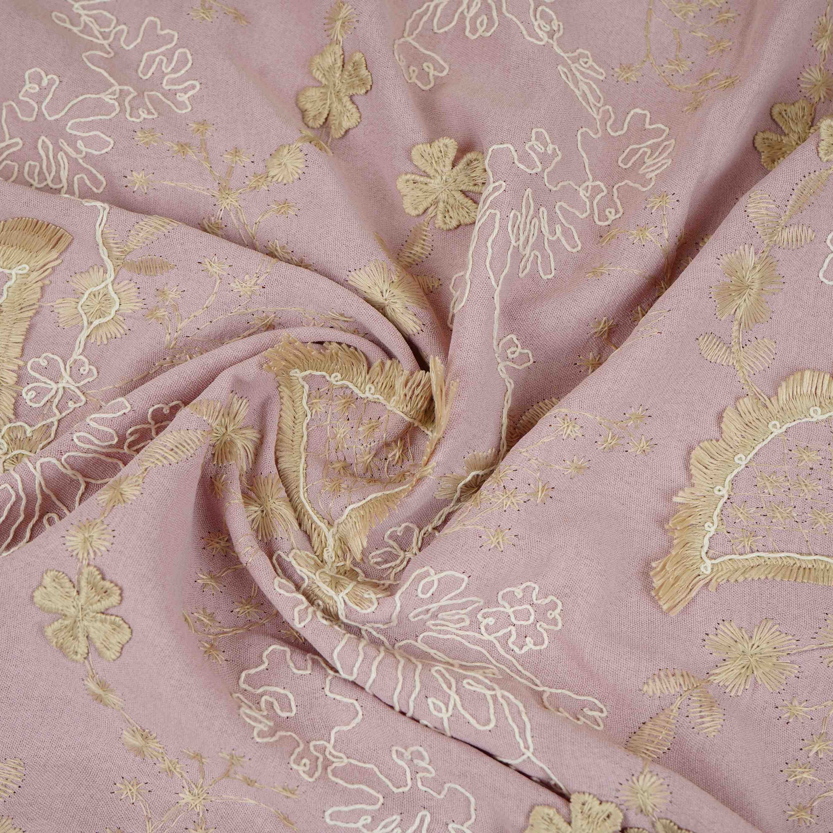 Pink 3D Floral Embroidery Moss Crepe Fabric CF-30481 - TradeUNO