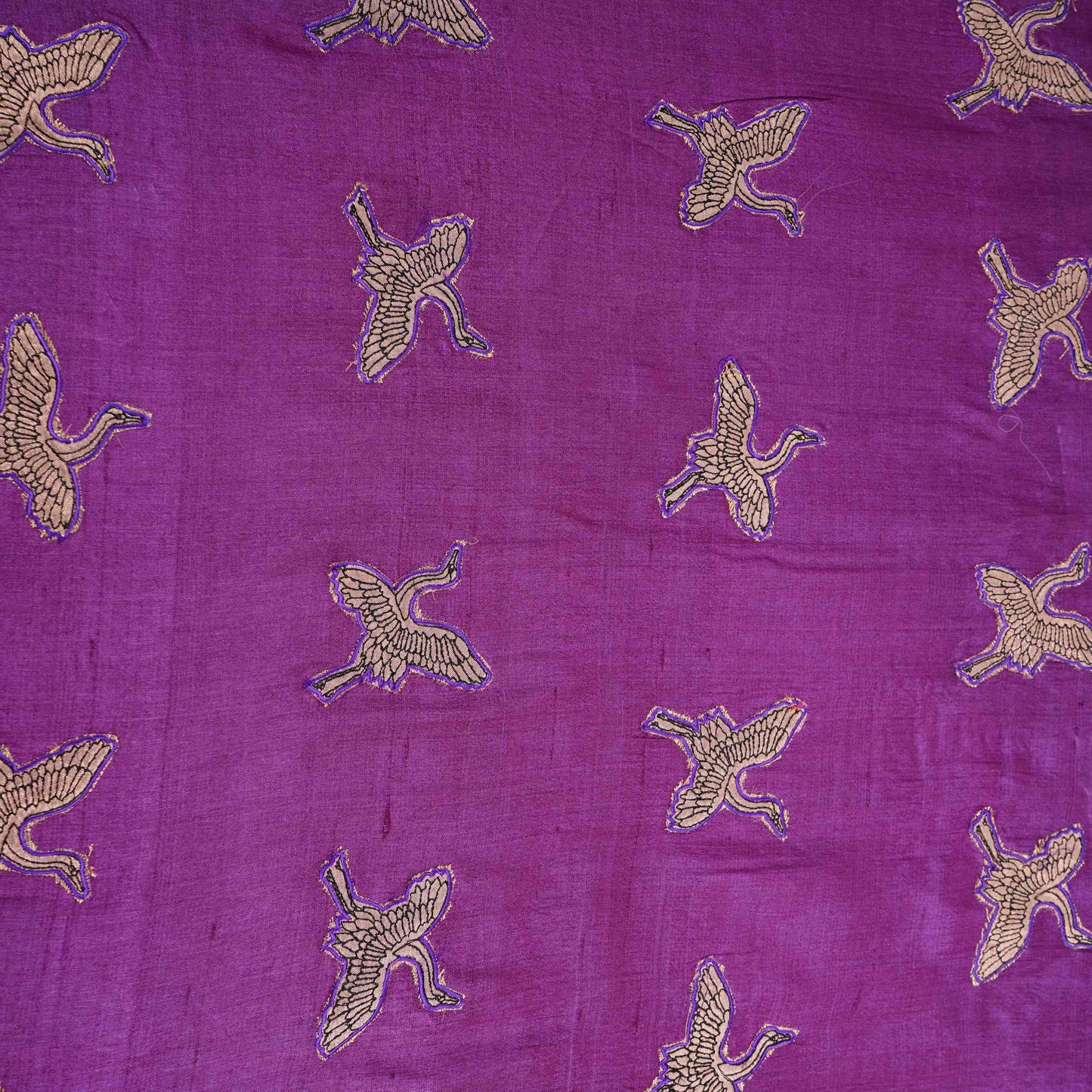 Purple Parsi Embroidery Pure Tusser Silk Fabric CW-32564