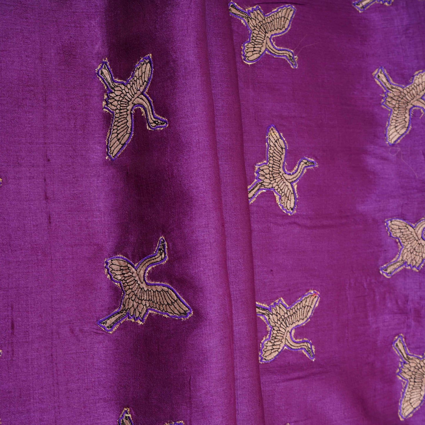 Purple Parsi Embroidery Pure Tusser Silk Fabric CW-32564