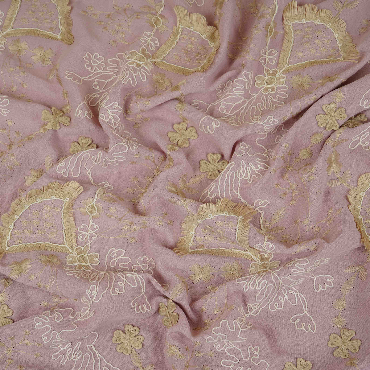 Pink 3D Floral Embroidery Moss Crepe Fabric CF-30481 - TradeUNO