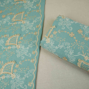 Teal Green 3D Floral Embroidery Moss Crepe Fabric CF-30483 - TradeUNO