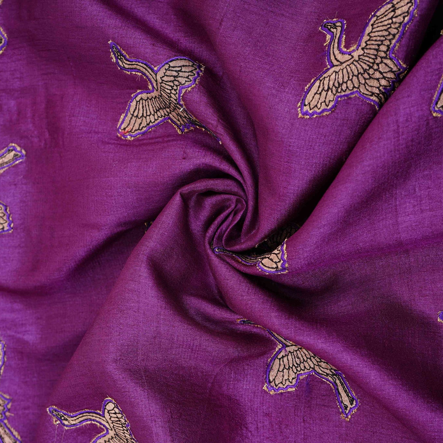 Purple Parsi Embroidery Pure Tusser Silk Fabric CW-32564