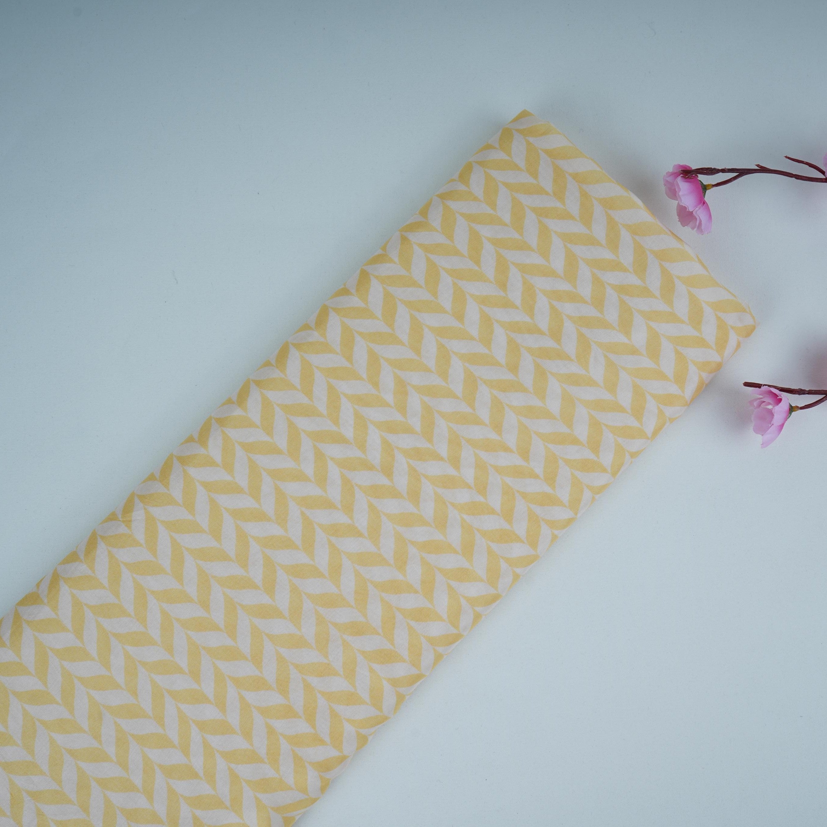Pastel Yellow With Cream Abstract Print Muslin Fabric GTS-30941 - TradeUNO