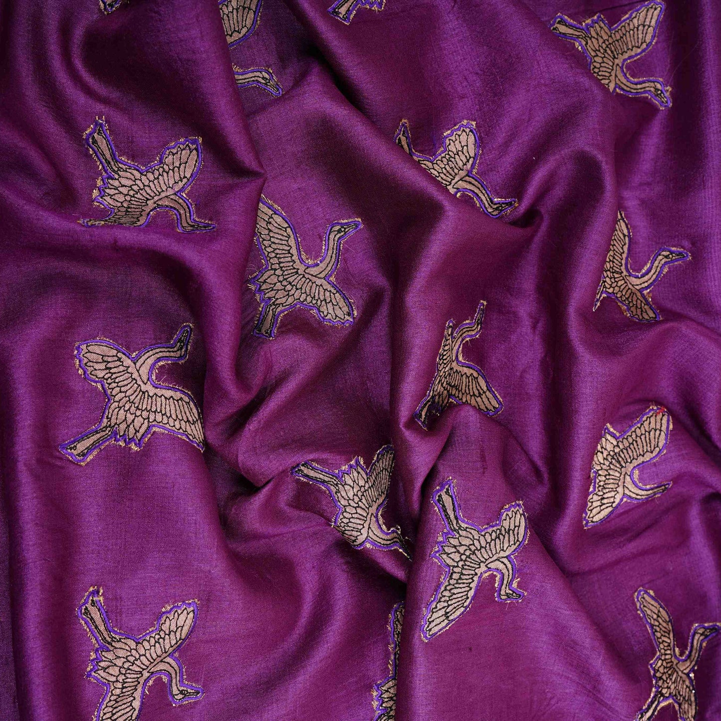 Purple Parsi Embroidery Pure Tusser Silk Fabric CW-32564