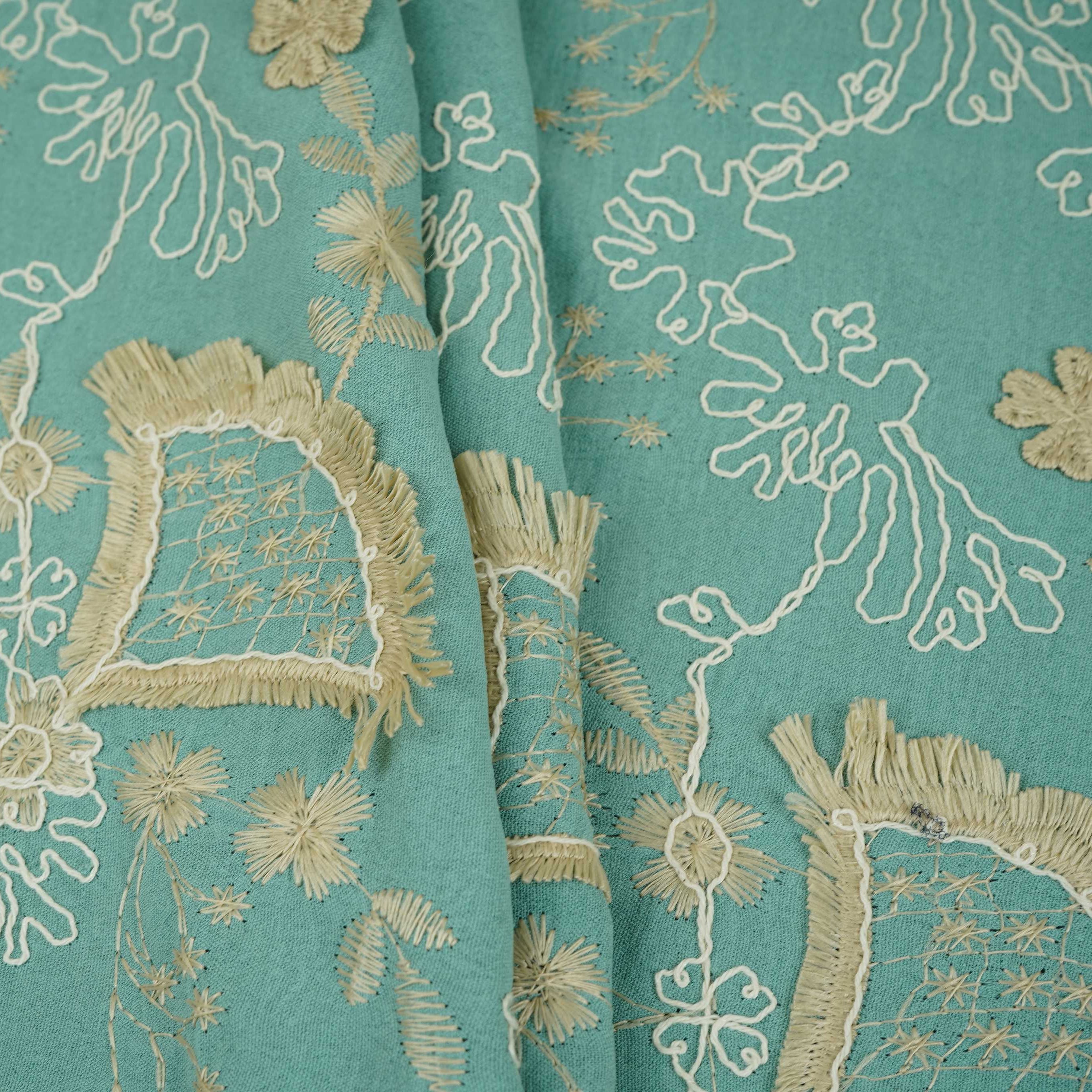 Teal Green 3D Floral Embroidery Moss Crepe Fabric CF-30483 - TradeUNO