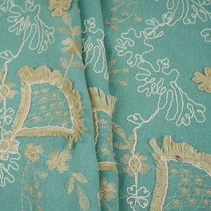 Teal Green 3D Floral Embroidery Moss Crepe Fabric CF-30483 - TradeUNO