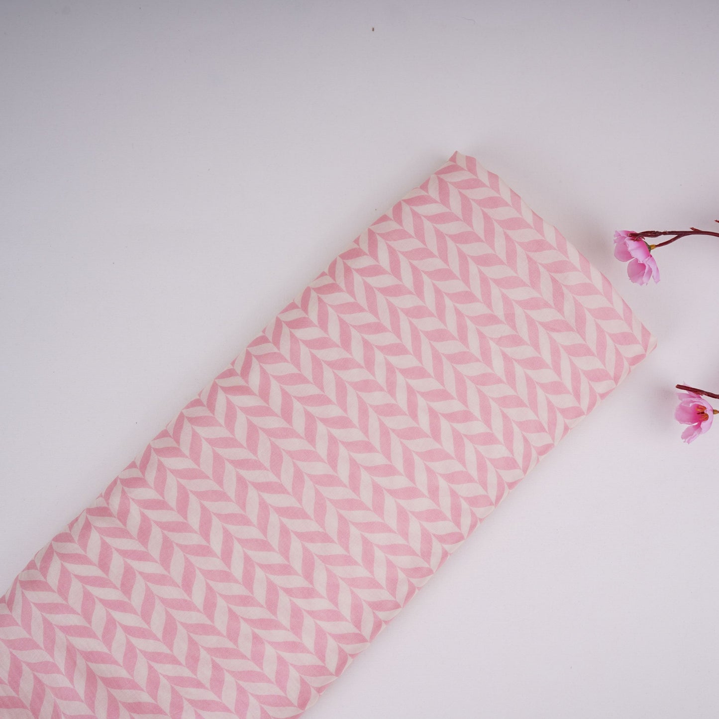 Pink With Cream Abstract Print Muslin Fabric GTS-30935