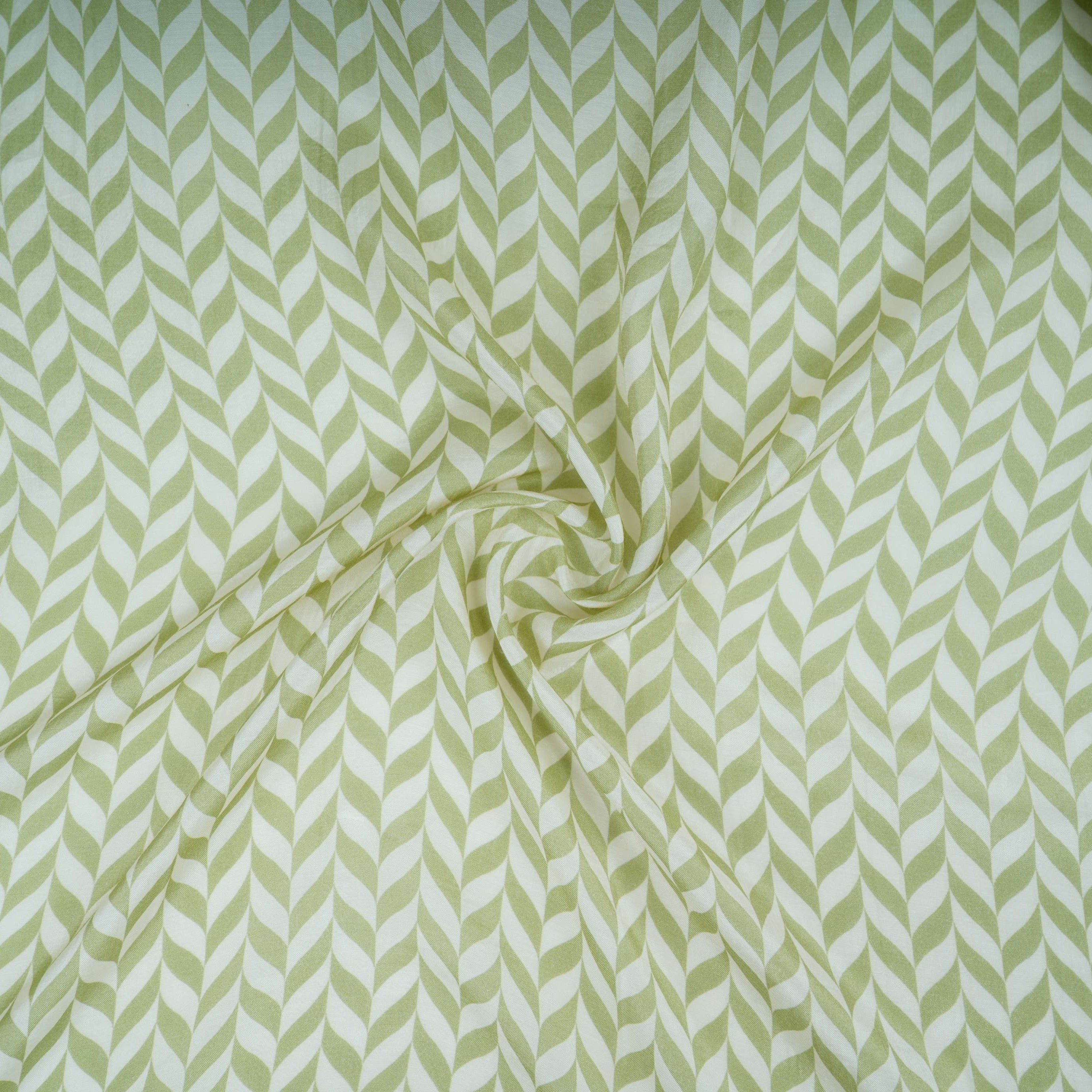 Cream With Green Abstract Print Muslin Fabric GTS-30939 - TradeUNO