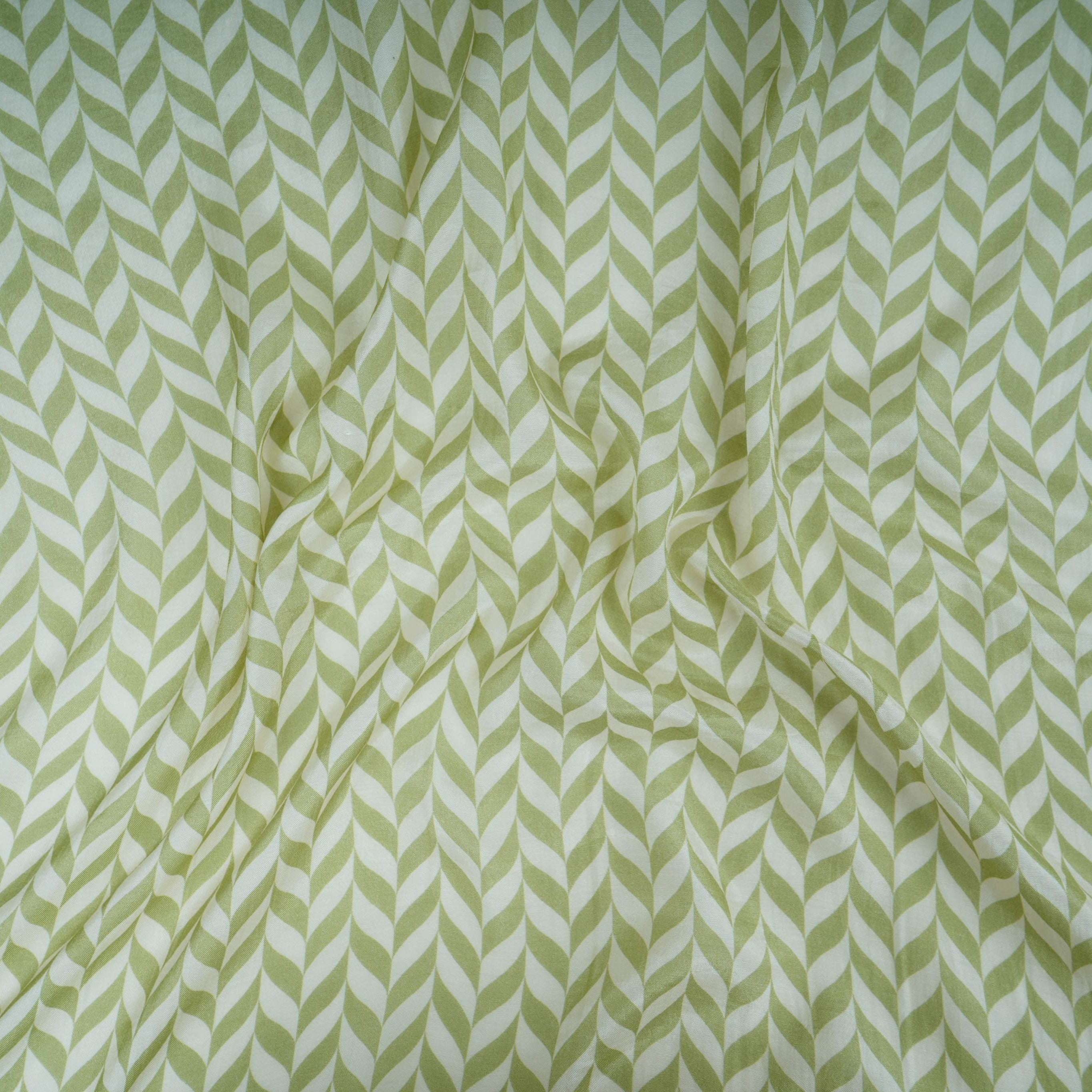 Cream With Green Abstract Print Muslin Fabric GTS-30939 - TradeUNO