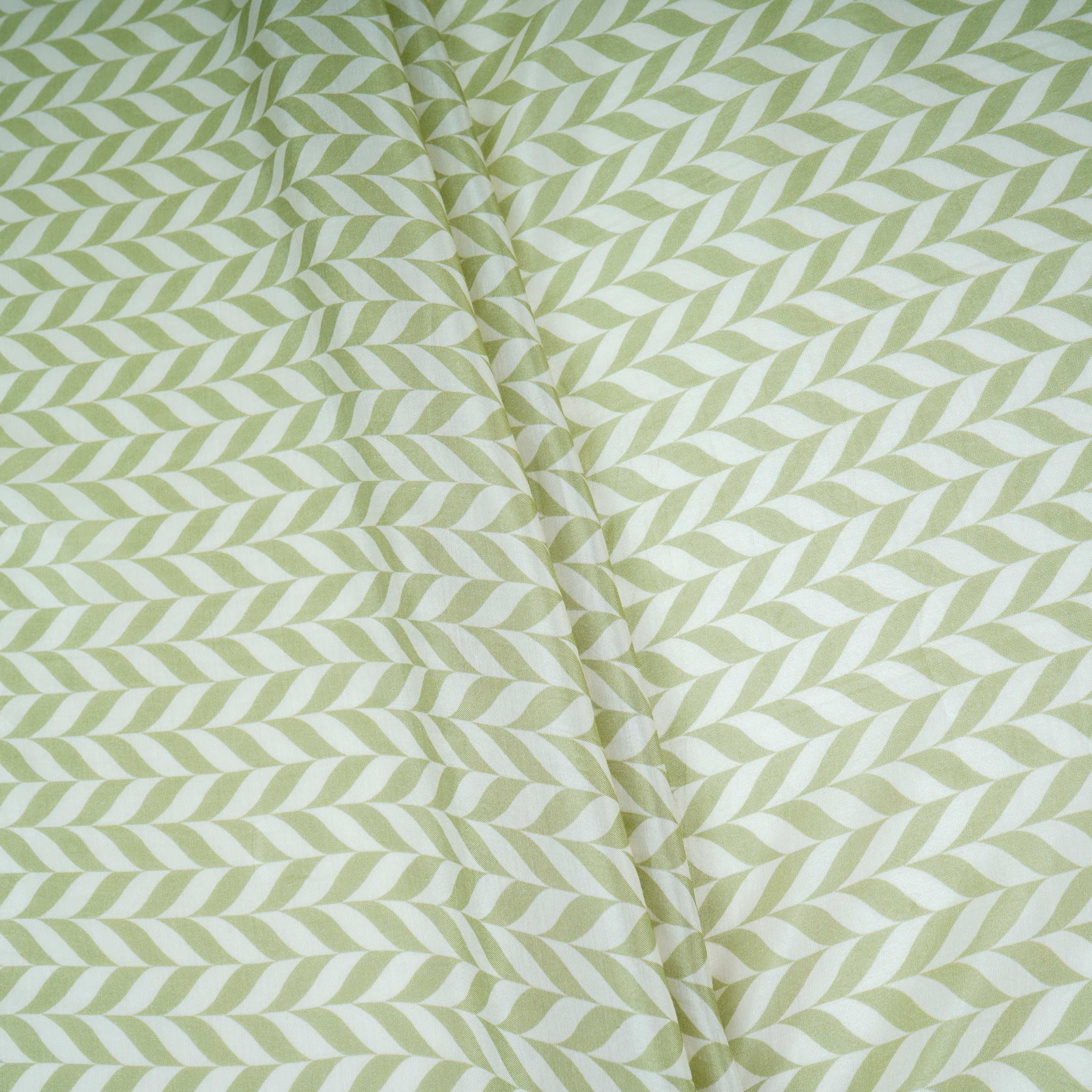 Cream With Green Abstract Print Muslin Fabric GTS-30939 - TradeUNO