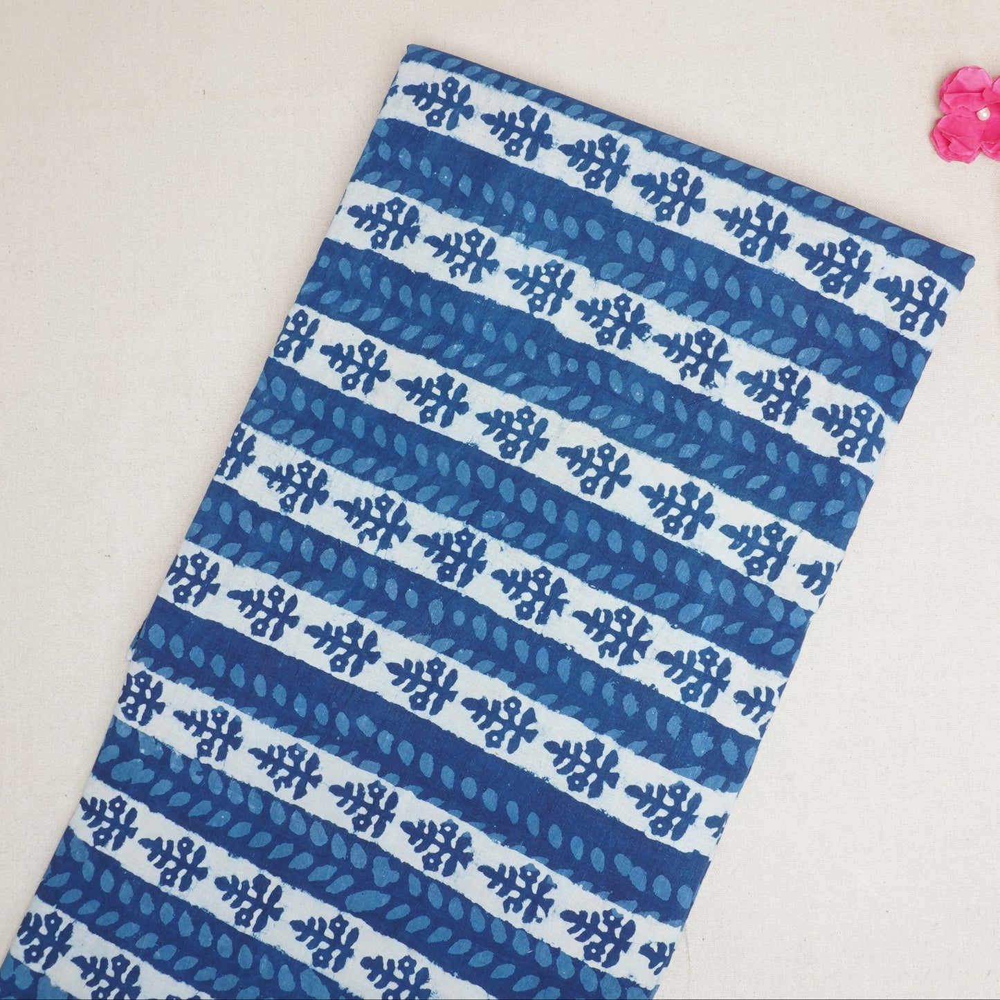 Indigo with White Dabu Print Cotton Fabric DH-29448