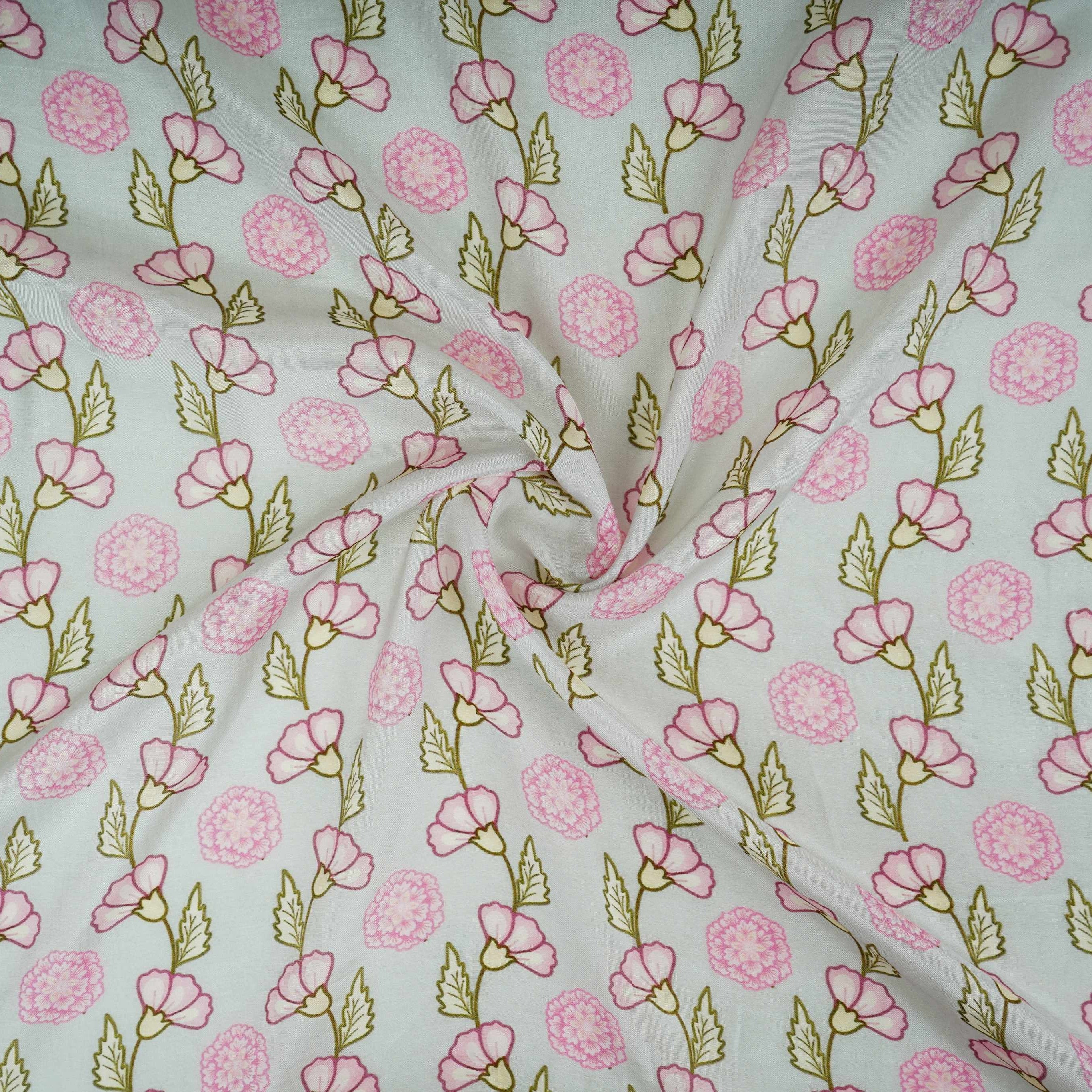 Light Grey Floral Print Muslin Fabric GTS-30949 - TradeUNO