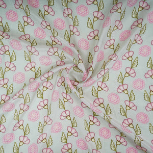 Light Grey Floral Print Muslin Fabric GTS-30949 - TradeUNO