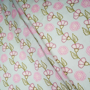 Light Grey Floral Print Muslin Fabric GTS-30949 - TradeUNO