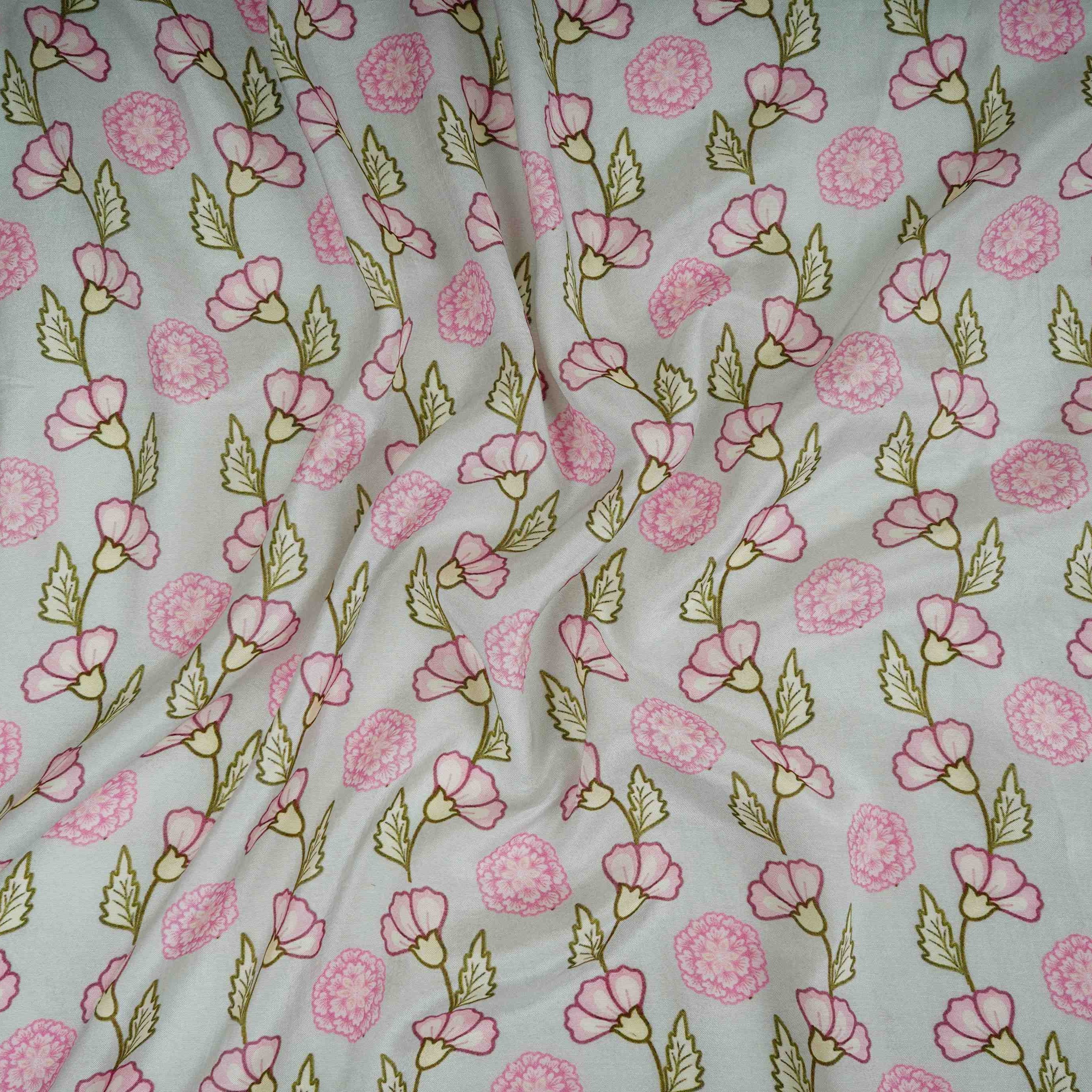 Light Grey Floral Print Muslin Fabric GTS-30949 - TradeUNO