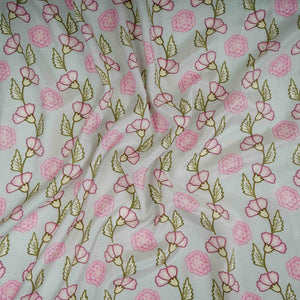 Light Grey Floral Print Muslin Fabric GTS-30949 - TradeUNO
