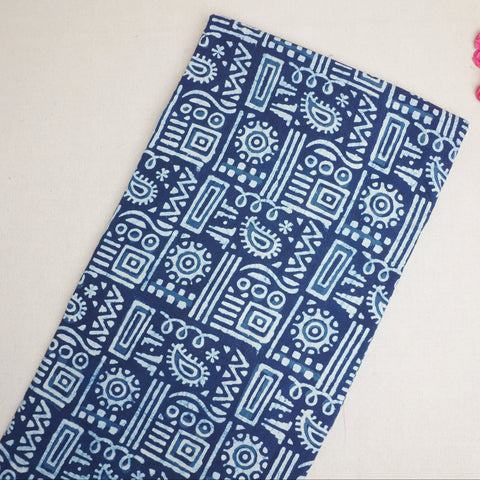 Indigo with White Dabu Print Cotton Fabric DH-29458