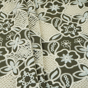 Dark Green Floral Schiffli Embroidery Cotton Fabric DVT-30568 - TradeUNO