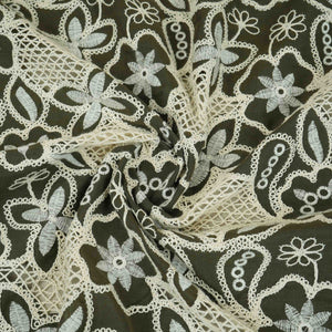 Dark Green Floral Schiffli Embroidery Cotton Fabric DVT-30568 - TradeUNO