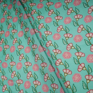 Sea Green Floral Print Muslin Fabric GTS-30945 - TradeUNO