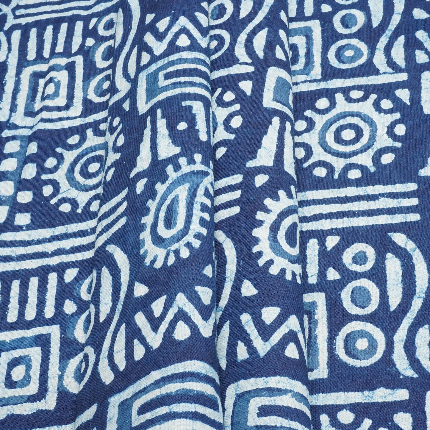 Indigo with White Dabu Print Cotton Fabric DH-29458