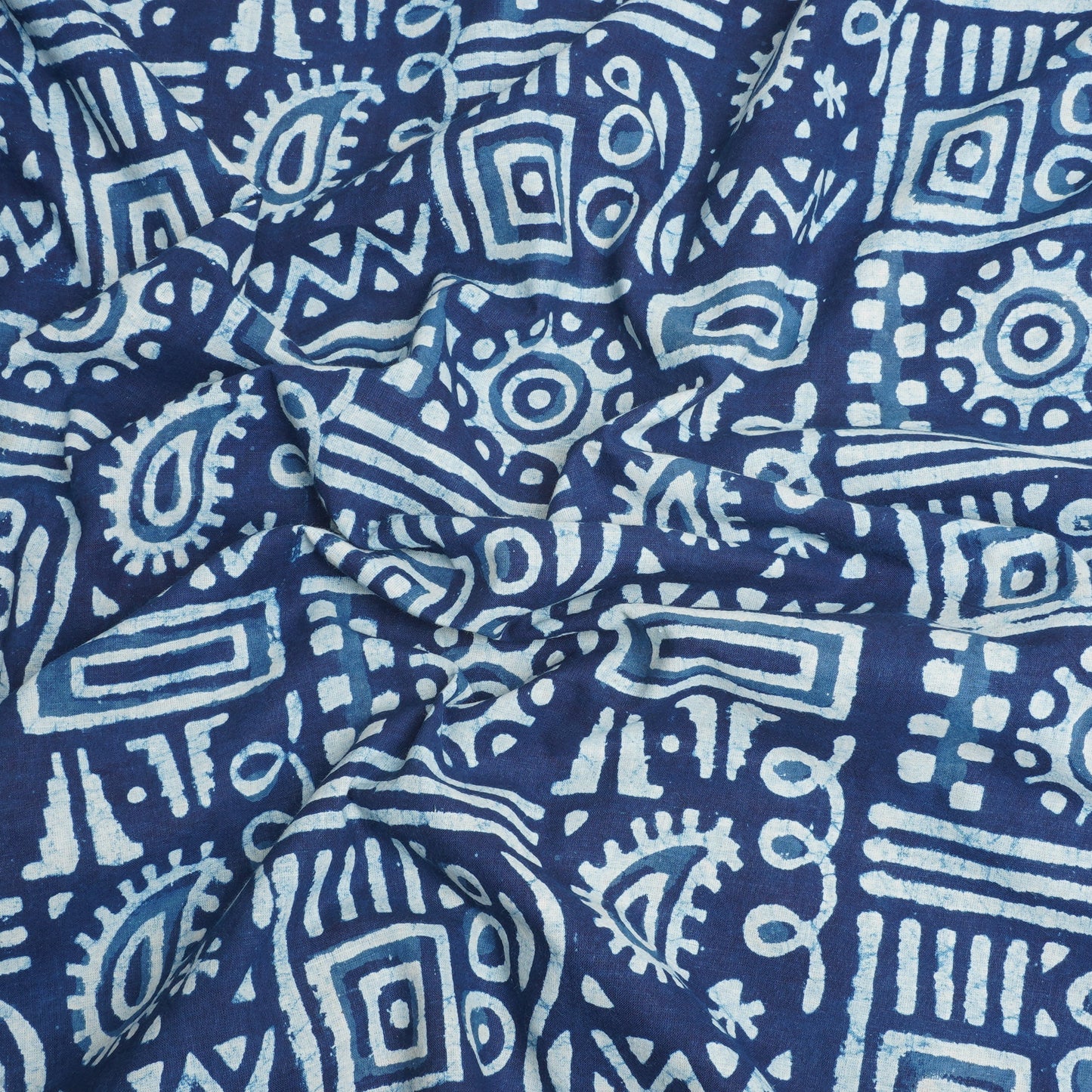 Indigo with White Dabu Print Cotton Fabric DH-29458