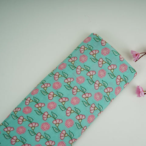 Sea Green Floral Print Muslin Fabric GTS-30945