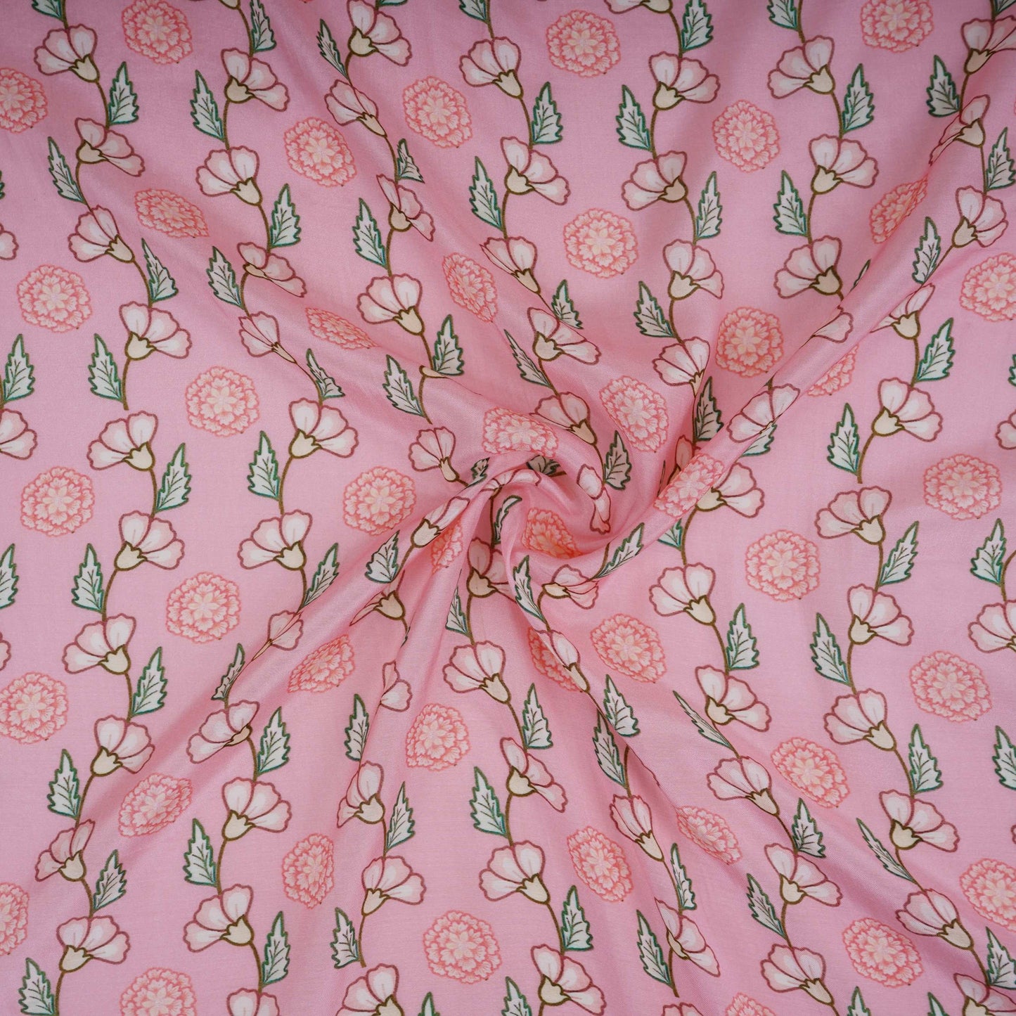Pink Floral Print Muslin Fabric GTS-30947