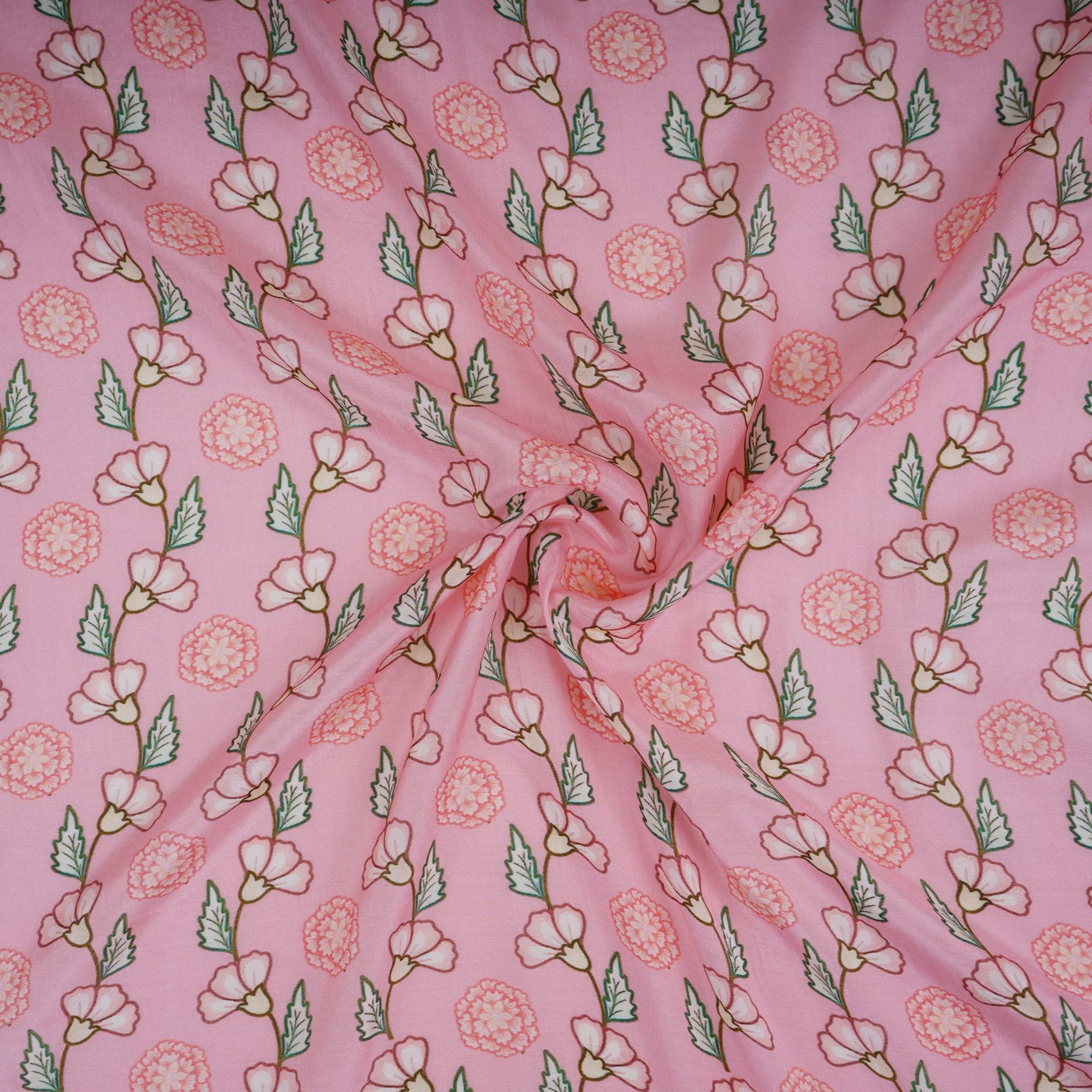 Pink Floral Print Muslin Fabric GTS-30947 - TradeUNO
