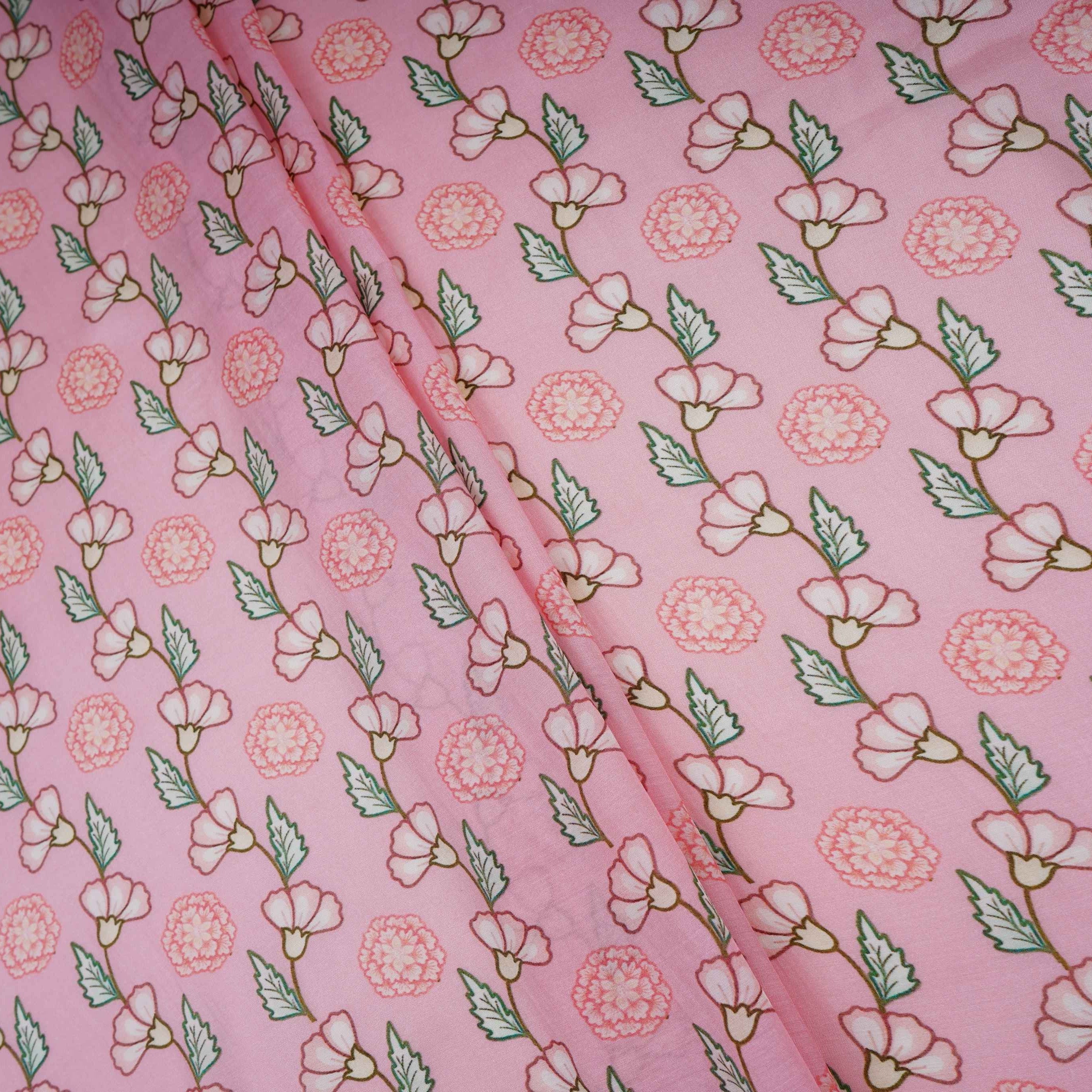 Pink Floral Print Muslin Fabric GTS-30947 - TradeUNO