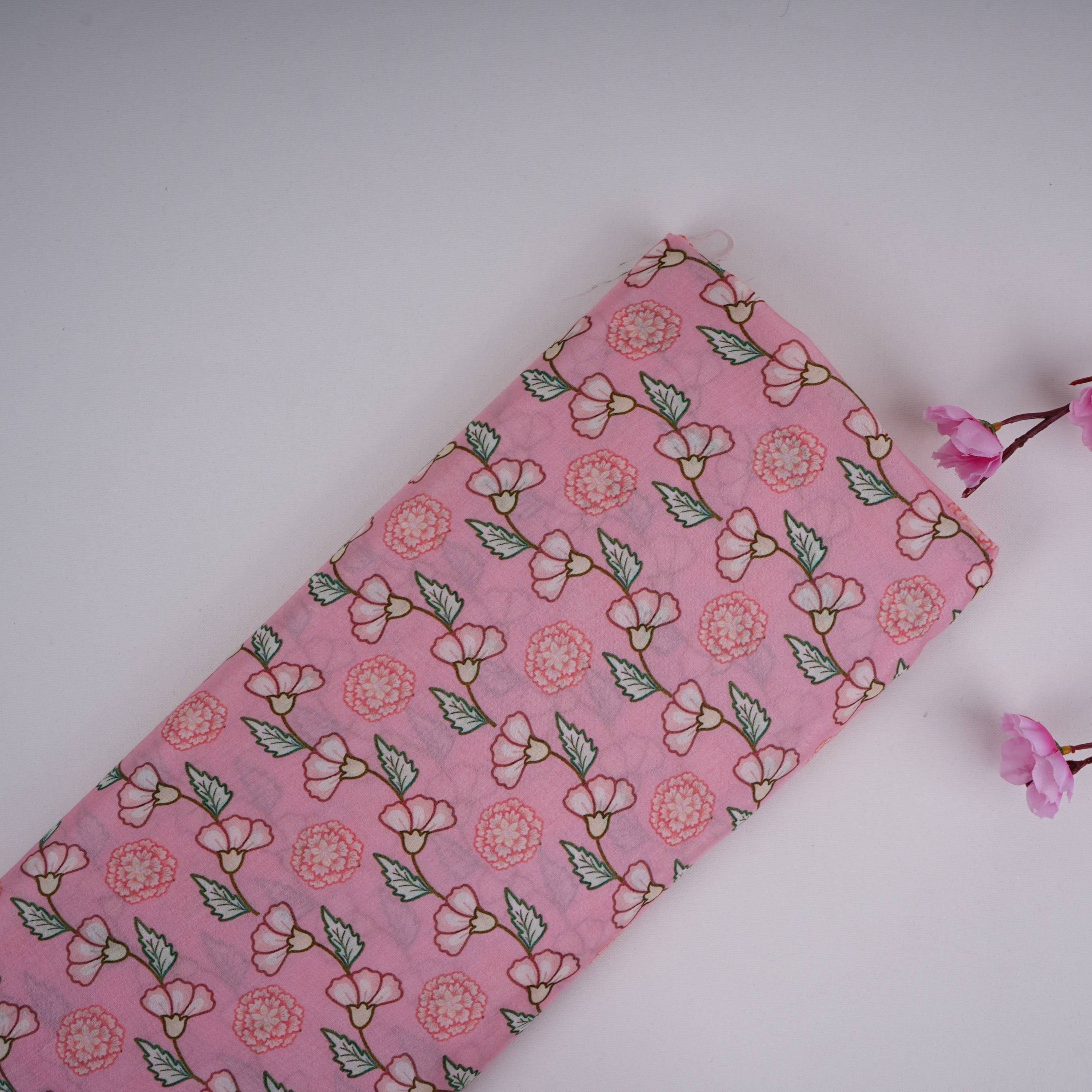 Pink Floral Print Muslin Fabric GTS-30947 - TradeUNO