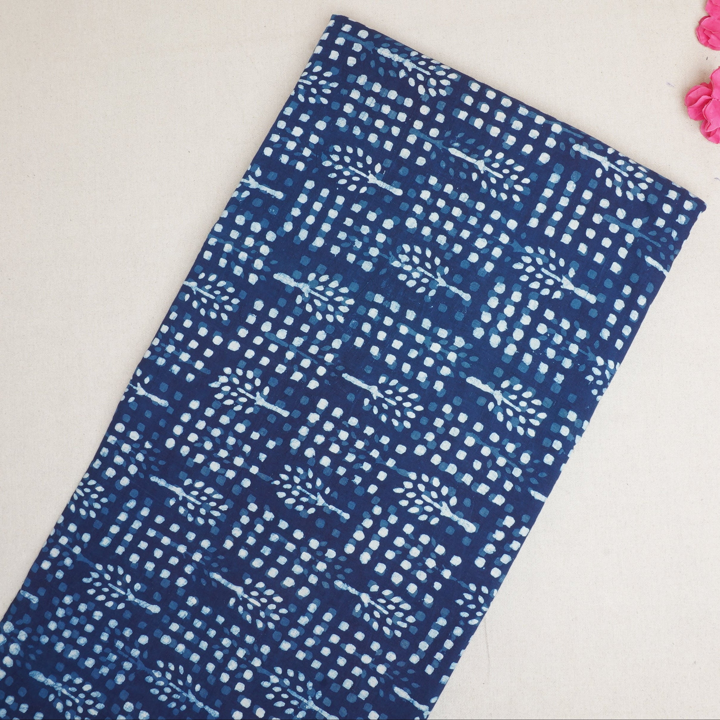 Indigo with White Dabu Print Cotton Fabric DH-29456 - TradeUNO