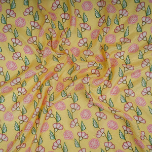 Pale Yellow Floral Print Muslin Fabric GTS-30943 - TradeUNO