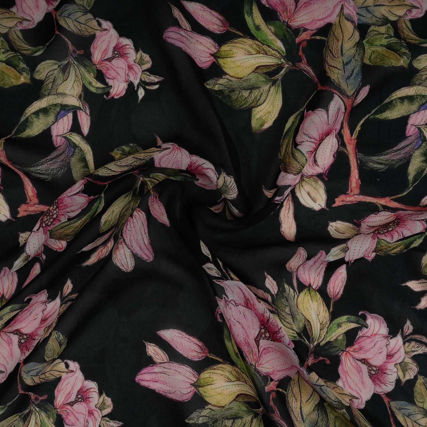 Black floral print Pure Georgette Fabric MTFG-31049