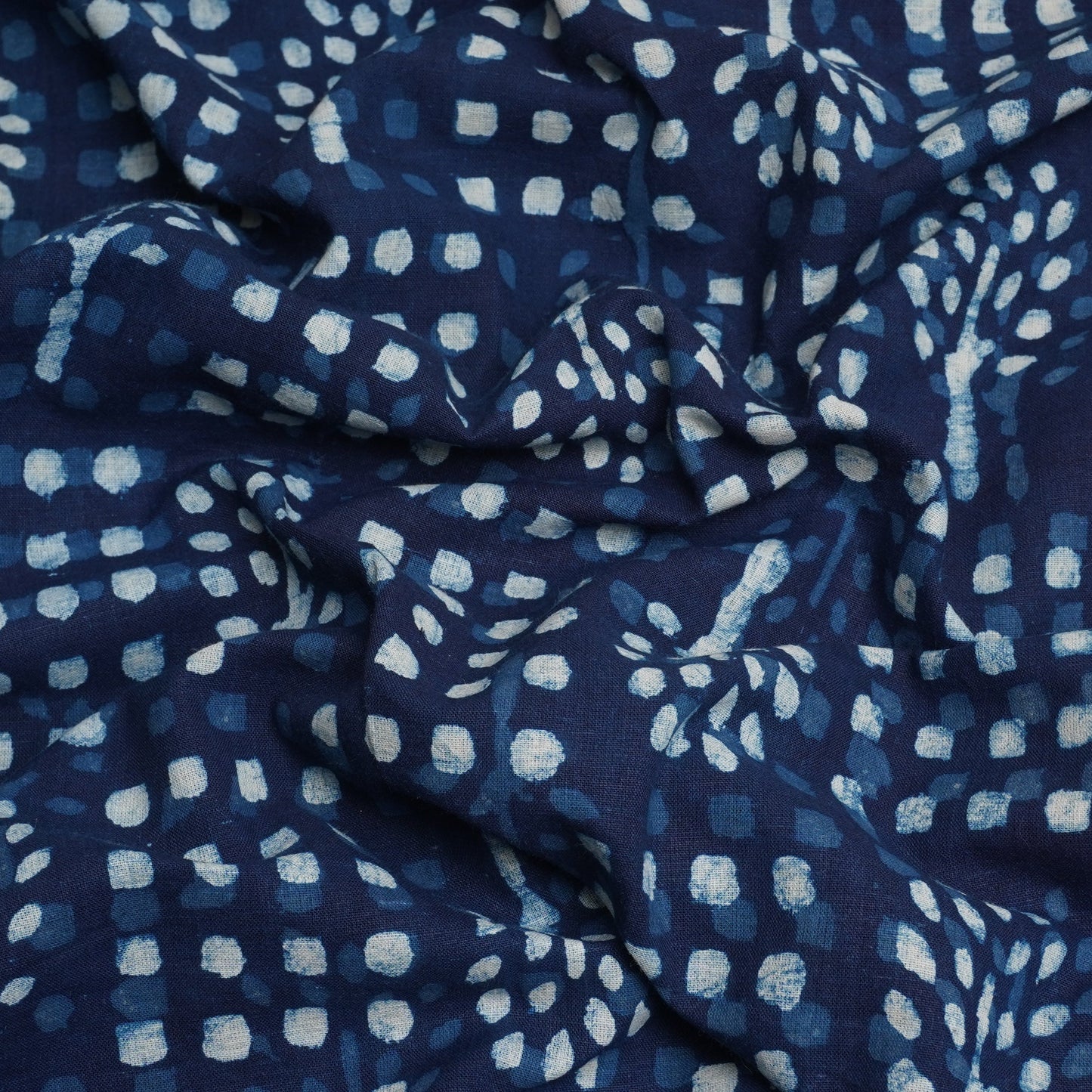 Indigo with White Dabu Print Cotton Fabric DH-29456
