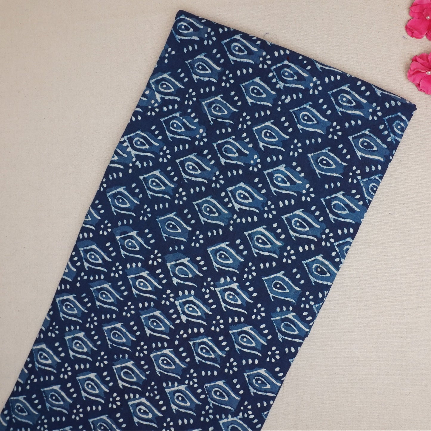 Indigo with White Dabu Print Cotton Fabric DH-29459