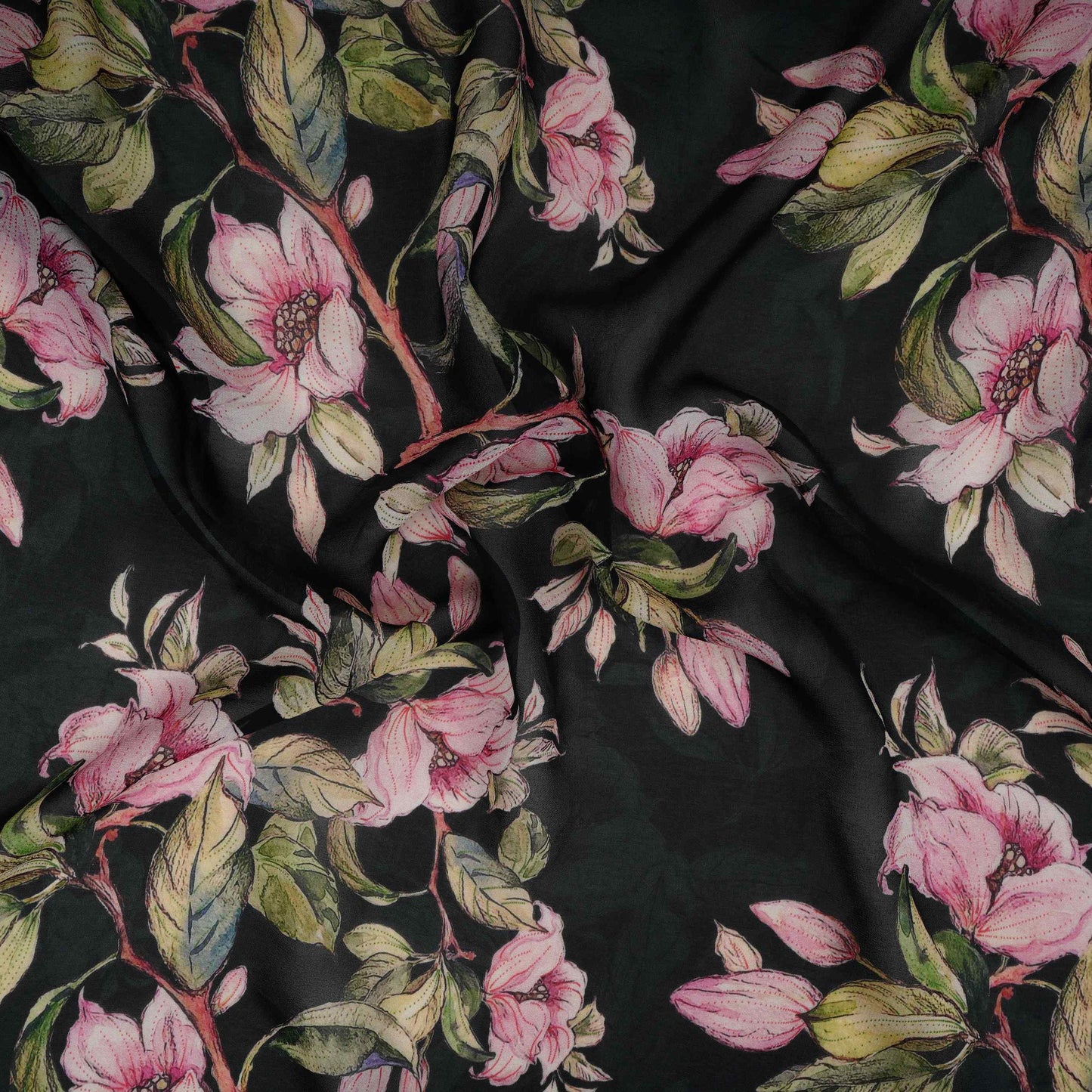Black floral print Pure Georgette Fabric MTFG-31049