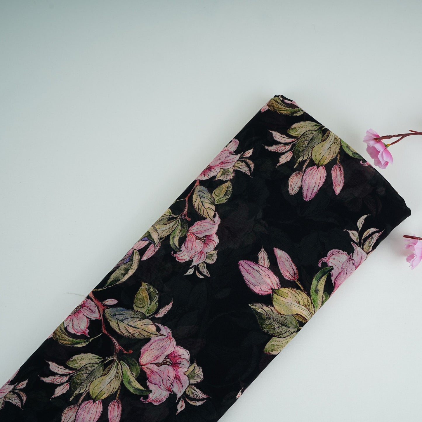 Black floral print Pure Georgette Fabric MTFG-31049