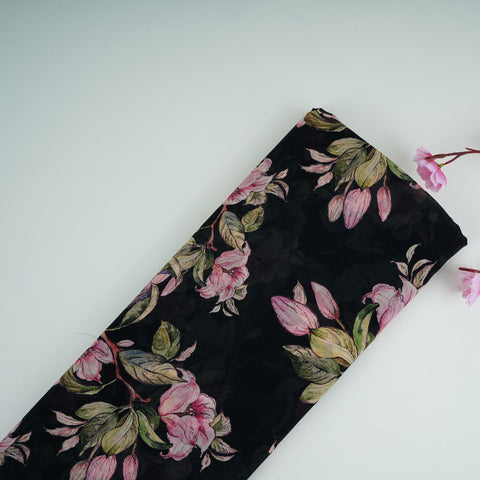 Black floral print Pure Georgette Fabric MTFG-31049