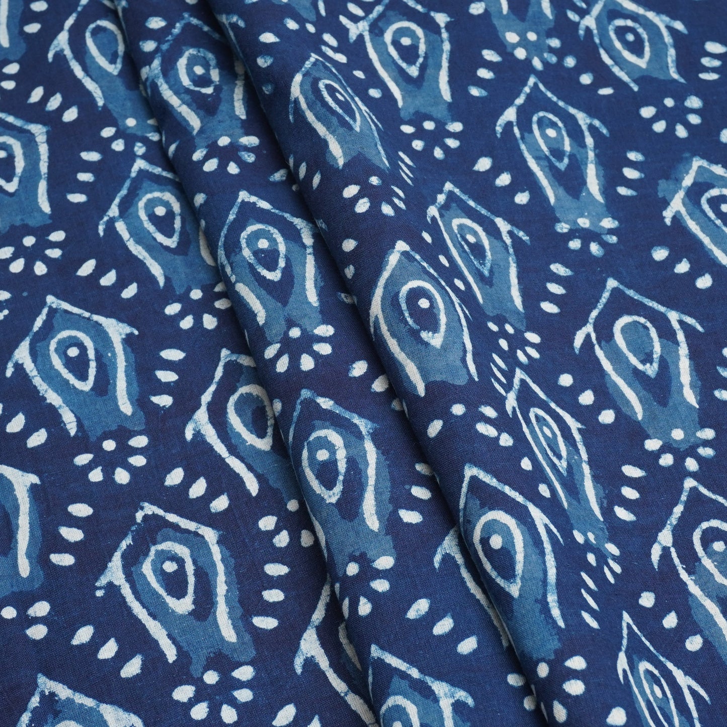 Indigo with White Dabu Print Cotton Fabric DH-29459