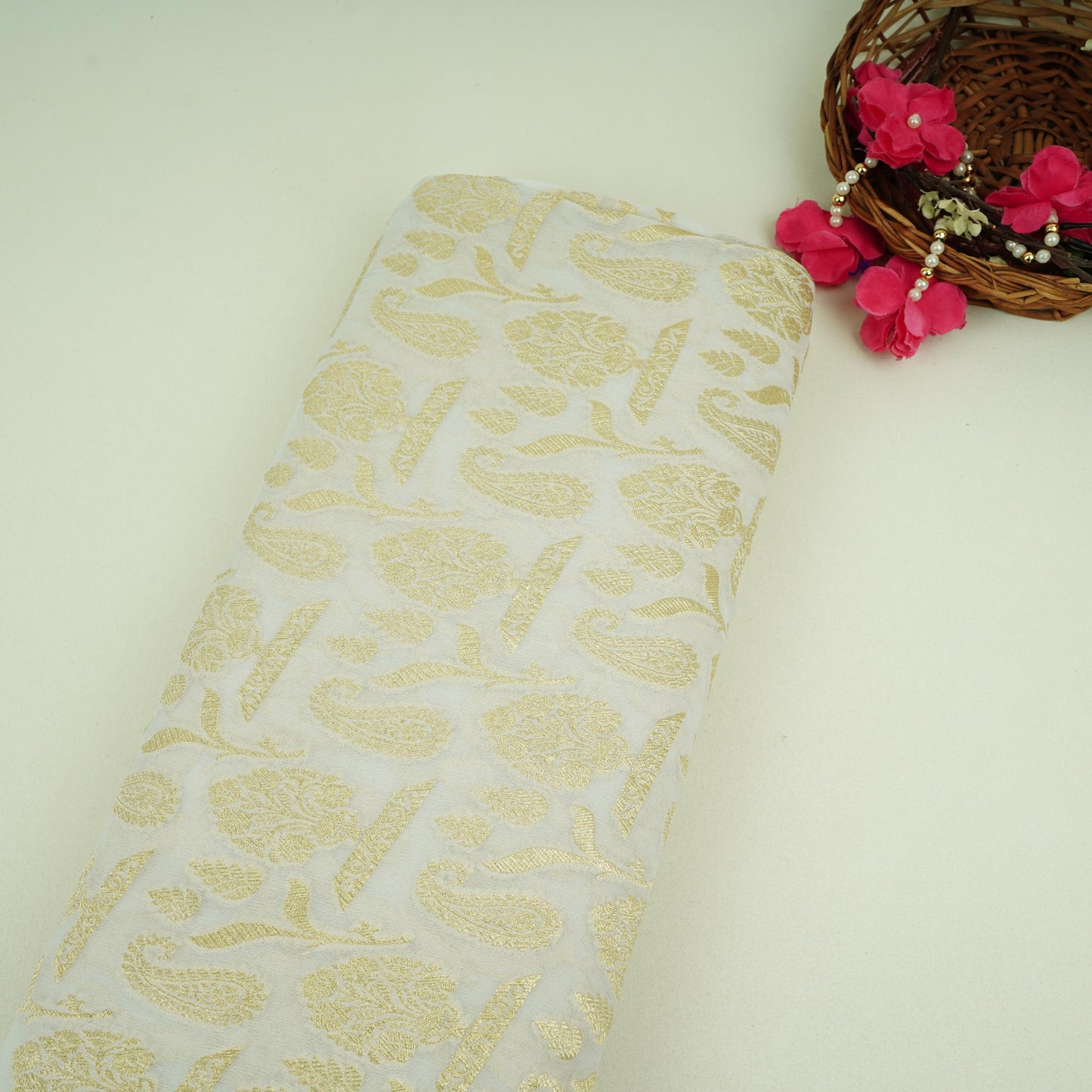 White Dyeable Floral Jaal Pure Georgette Fabric CW-32567