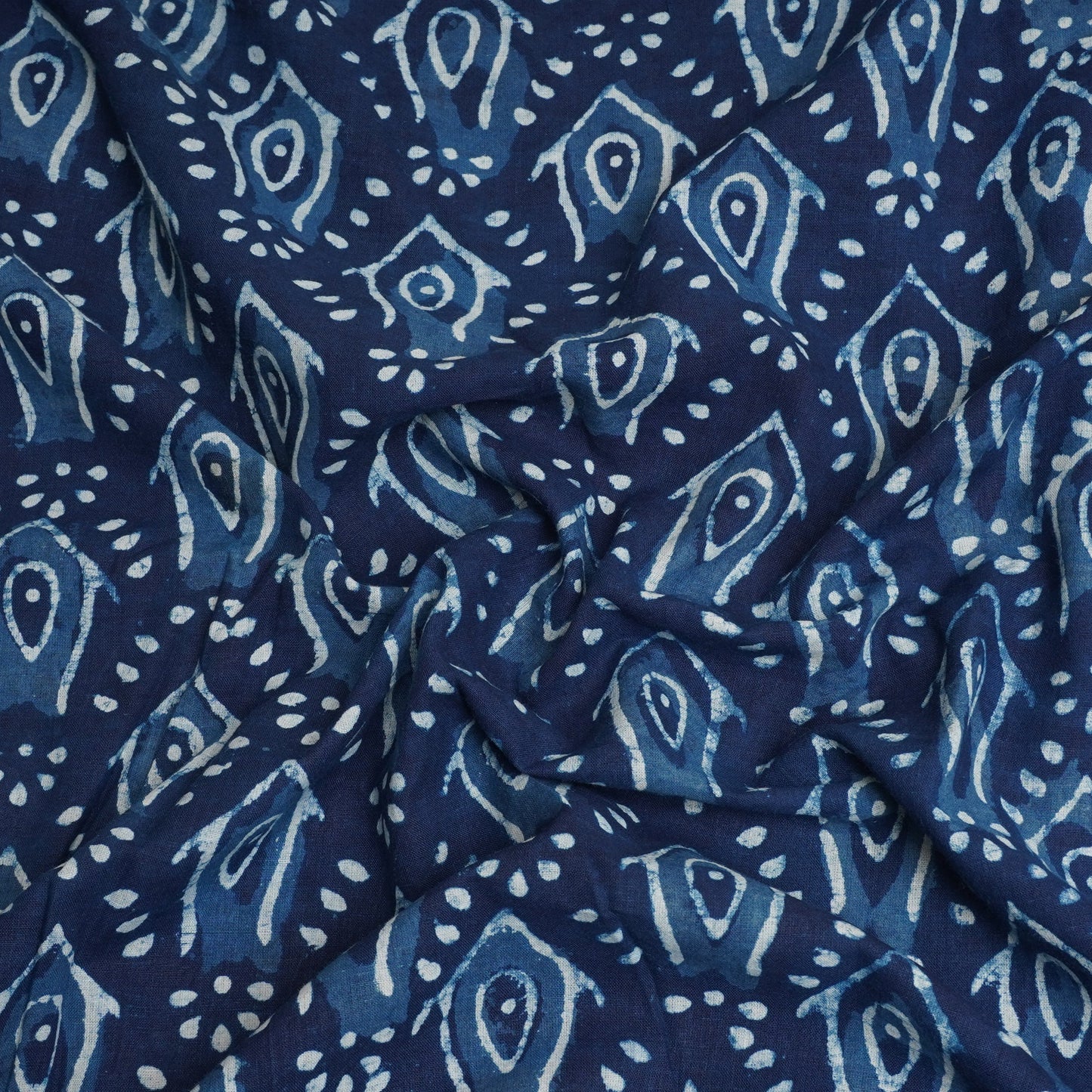 Indigo with White Dabu Print Cotton Fabric DH-29459