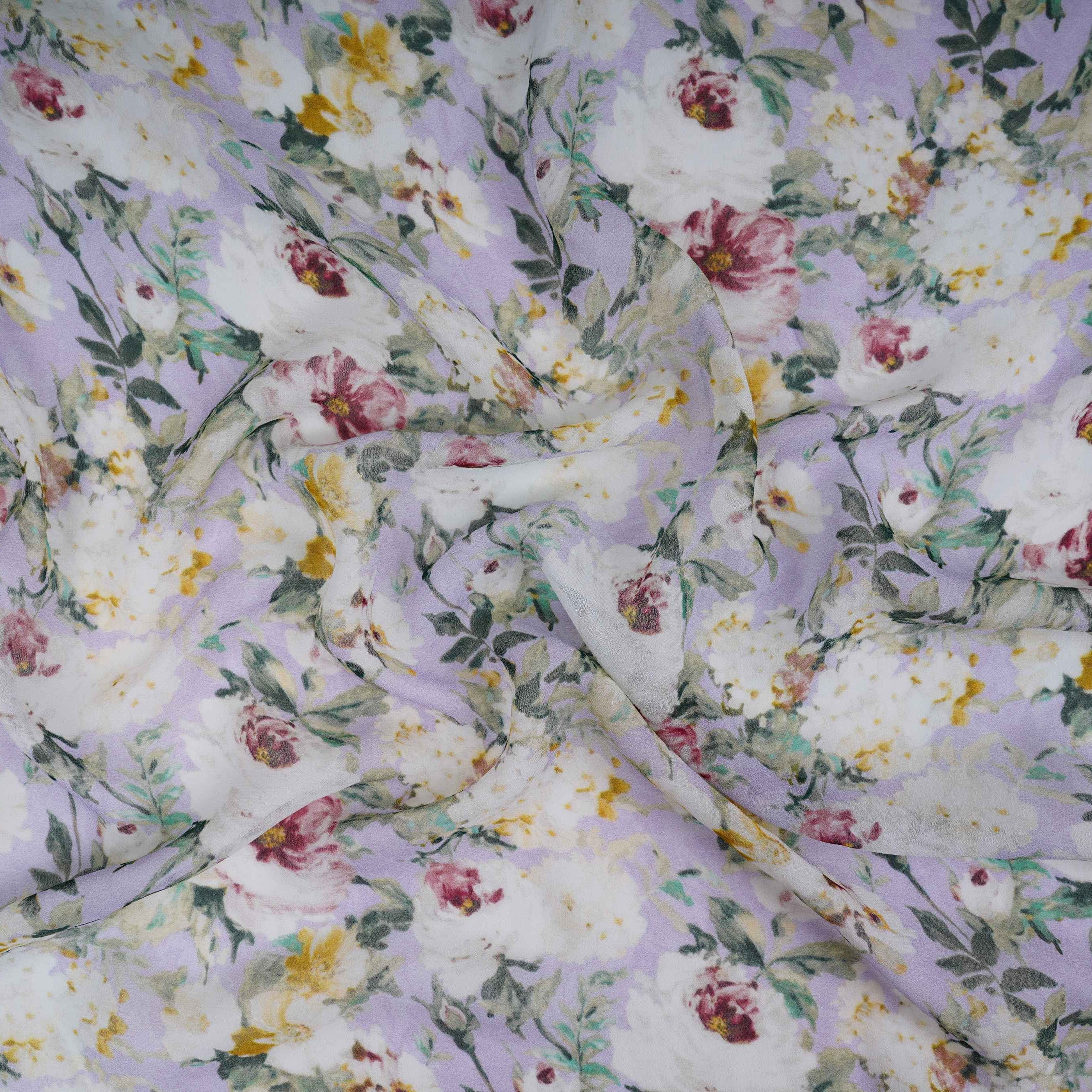 Lilac floral print Georgette Fabric GTS-31135 - TradeUNO